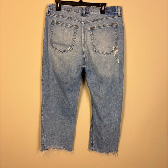 Abercrombie & Fitch The Dad High Rise Distressed Knee Raw Hem Jeans 14 - Picture 6 of 7